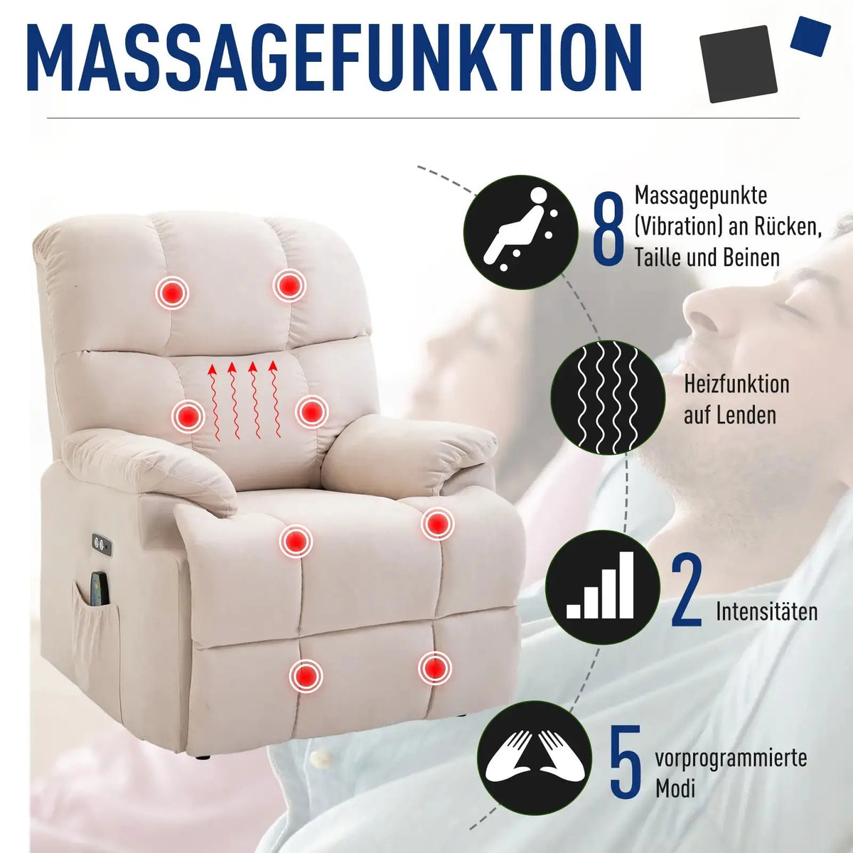 RehaComfort Aufstehsessel Alviero mit Massage und Wärme RehaComfort
