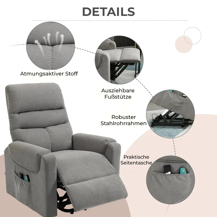 Seniorensessel elektrisch verstellbar | Lirento | mit Massage und Wärme | RehaComfort RehaComfort